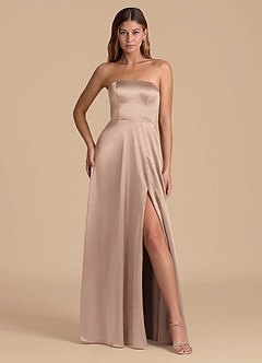 Azazie Wren 신부 들러리 드레스 A라인 스트랩리스 메탈릭 새틴 바닥 길이 드레스 image4