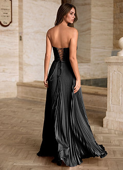 Ylura Schwarz A-Linien-Plissee-Abendkleid image2