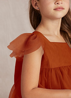 Azazie Kalio Flower Girl Dresses Paprika A-Line with Sleeves Tulle Dress image3