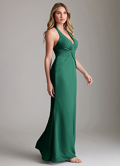 Azazie Valerie Bridesmaid Dresses Emerald Mermaid Pleated Chiffon Dress image4