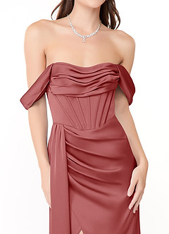 Azazie Amyra 신부 들러리 드레스 인어 오프 더 숄더 스트레치 새틴 바닥 길이 드레스 image7