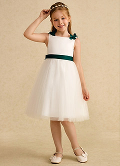 Azazie Lona Abiti da Ragazza di Fiori Abito A-Line in Raso Opaco Fiocco Avorio Pino image3