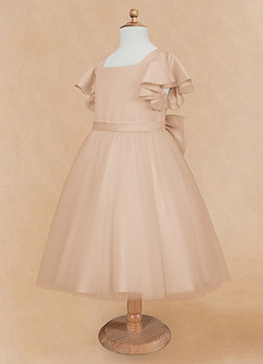 Azazie Kaeya Flower Girl Dresses English Rose A-Line Bow Tulle Dress image7