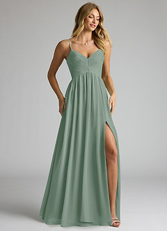 Azazie Alia Vestidos de damas de honor Vestido de Salvia Plateada de Gasa de Corte en A con Plisado image2