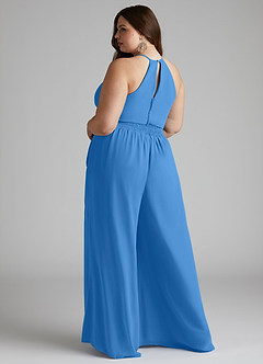 Azazie Kenzi Jurken voor bruidsmeisjes Jumpsuit van Chiffon Geplooid Blauwe Gaai image9