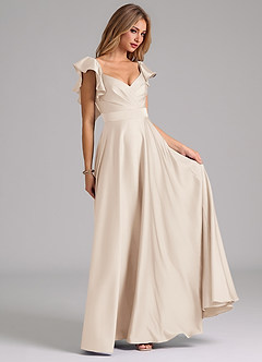 Azazie Leilani Bridesmaid Dresses White Alabaster A-Line Ruched Stretch Satin Dress image4