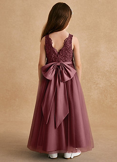Azazie Cinna Robe Demoiselle D'honneur Fillette Robe Trapèze en Tulle Dentelle Rose Du Désert image2
