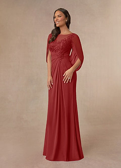 Azazie Hera Mother of the Bride Dresses Rust A-Line Lace Capelet Chiffon Dress image2