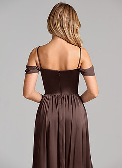 Azazie Raisa Bridesmaid Dresses Ganache A-Line Off the Shoulder Stretch Satin Dress image2
