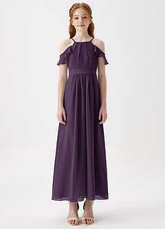 Azazie Chaya Junior Plum A-Line Off the Shoulder Chiffon Dress image3