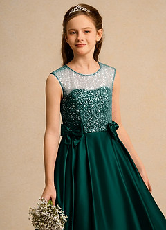 Azazie Candy Girl Flower Girl Dresses Pine Ball-Gown Bow Matte Satin Dress image2