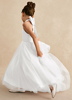 Azazie Bev Flower Girl Dresses White A-Line Convertible Tulle Dress image7