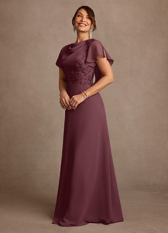 Azazie Frieda Mère de la mariée Robes Robe Trapèze en Mousseline de soie Appliqué Sangria image2