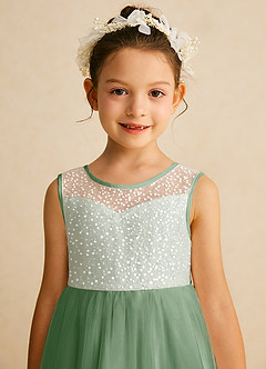 Azazie Tay Flower Girl Dresses Matcha A-Line Sequins Tulle Dress image7