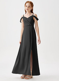 Azazie Ocean Junior Vestido de Negro de Satén Elástico de Corte en A con Vestidos sin tirantes image5