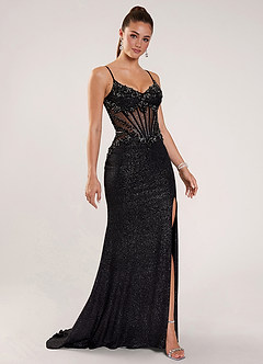 Christinmar Black Rhinestone Stretch Satin Prom Dress image6