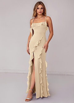 Azazie Malia Brautjungfernkleider Etui Gestreift Chiffon Kleid Champagner image4