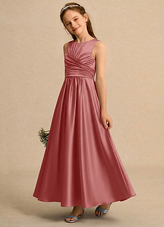 Azazie Ducky Junior Formal Flower Girl Klänningar Klä A-Line i Stretch Satin Plisserad image3