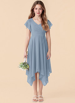Azazie Janeaurelia Junior Dusty Blue A-Line Pleated Chiffon Dress image1