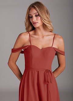 Azazie Aaron Bridesmaid Dresses Terracotta A-Line Off the Shoulder Chiffon Convertible Dress image2