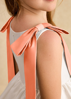 Azazie Stacie Flower Girl Dresses Ivory Sunset A-Line Bow Matte Satin Dress image7