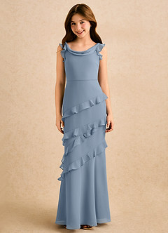 Azazie Aria Girls Formal Blomsterpigekjoler Havfrue Rynket Chiffon Gulv-længde Kjole image2
