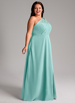 Azazie Phaedra Bridesmaid Dresses Aqua A-Line One Shoulder Chiffon Dress image3