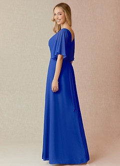 Azazie Cierra Robes de demoiselle d'honneur Robe Trapèze en Mousseline de soie Col en V Bleu Roi image5
