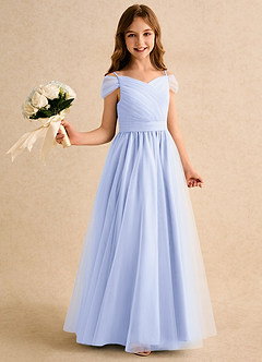 Azazie Yuna Girls Formal Flower Girl Dresses Lavender A-Line Off the Shoulder Tulle Dress image1
