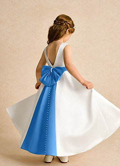 Azazie Cherry Flower Girl Dresses Ivory Blue Jay Ball-Gown Pleated Matte Satin Dress image4