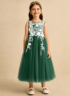 Azazie Sundae Flower Girl Dresses Dark Green Ball-Gown Lace Dress image7