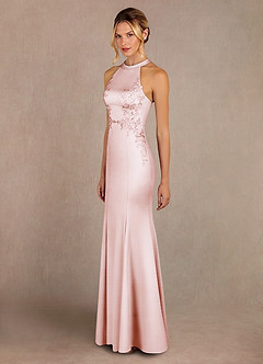 Azazie Tyra Mother of the Bride Dresses Blushing Pink Mermaid Lace Stretch Satin Dress image2