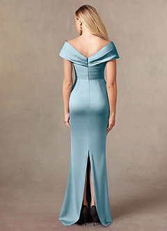 Azazie Ludlow Mother of the Bride Dresses Moody Blue Mermaid Pleated Stretch Satin Dress image4
