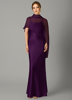 Azazie Jaleesa Bridesmaid Dresses Grape A-Line High Neck Stretch Satin Dress image1