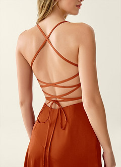 Heloise Paprika Satin Lace Up Back Maxi Dress image6