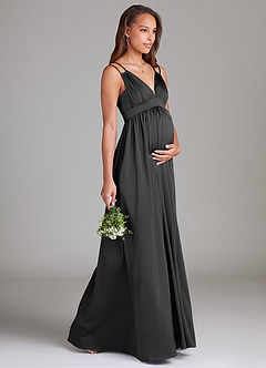 Azazie Emree Maternity Bridesmaid Dresses A-Line Stretch Satin Floor-Length Dress with Pockets image4