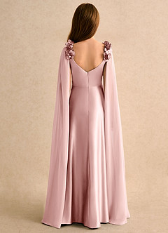 Azazie Rosita Girls Formal Robe Demoiselle D'honneur Fillette Robe Trapèze en Mat Satiné Plissée Rose Poudré image2