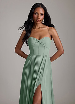 Azazie Akiko Bridesmaid Dresses Silver Sage A-Line Sweetheart Neckline Chiffon Dress image2