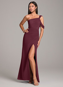 Azazie Wynter Jurken voor bruidsmeisjes Jurk van Chiffon met Kolom Off the Shoulder Cabernet image4