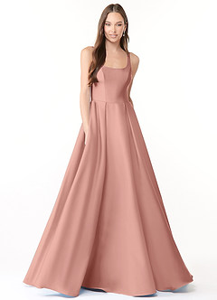Azazie Neve Bridesmaid Dresses Rosette Ball-Gown with Pockets Stretch Satin Dress image1