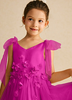 Azazie Minia Flower Girl Dresses Fuchsia A-Line Bow Matte Satin Dress image4