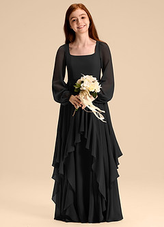Azazie Clara Junior Abito A-Line in Chiffon Blusa Nero image6