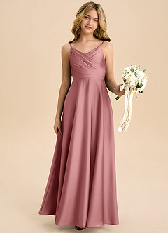 Azazie Bug Junior Dusty Rose A-Line Pleated Stretch Satin Dress image1