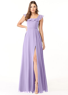 Azazie Jinny Bridesmaid Dresses Lilac A-Line Square Neckline Ruched Chiffon Dress image2