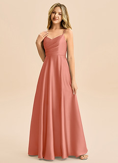 Azazie Rumi Junior Linia A Pofałdowany Satyna elastyczna Długość podłogi Młodsza druhna Sukienka image3