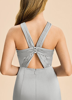 Azazie Rue Junior Robe Sirène en Satin extensible Plissée Argent image7