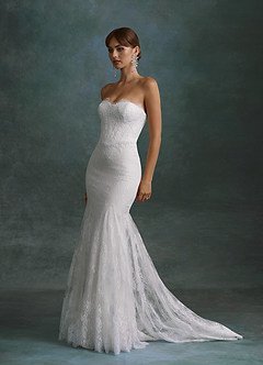 Azazie Dawna Vestidos de novia Vestido Diamante Blanco de Encaje de Corte Sirena con Palabra de honor image7