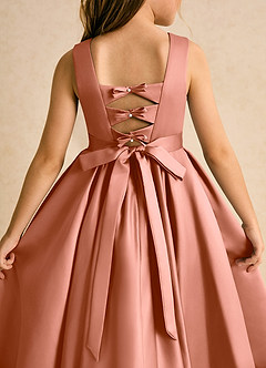 Azazie Junebuj Flower Girl Dresses MAI TAI Ball-Gown Pleated Matte Satin Dress image7