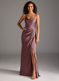 Azazie Deandra Bridesmaid Dresses Vintage Mauve Mermaid Pleated Stretch Satin Dress image6