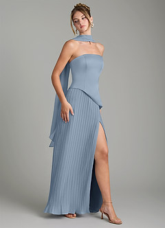 Azazie Tierney Robes de demoiselle d'honneur Robe Trapèze Convertible en Mousseline de soie Sans bretelles Bleu Poussiéreux image9